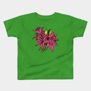 Digital Painting of Pink Lily Flowers Kids T-Shirt